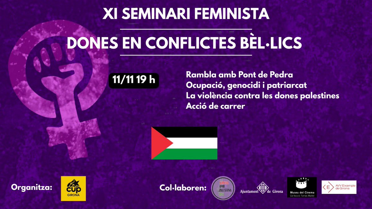 Avui arrenquem l’XI Seminari Feminista cupaire amb aquesta acció en col·laboració amb <a href="/BdsGirona/">Girona amb Palestina - BDS</a>. Us animem a venir vestides de negre.
