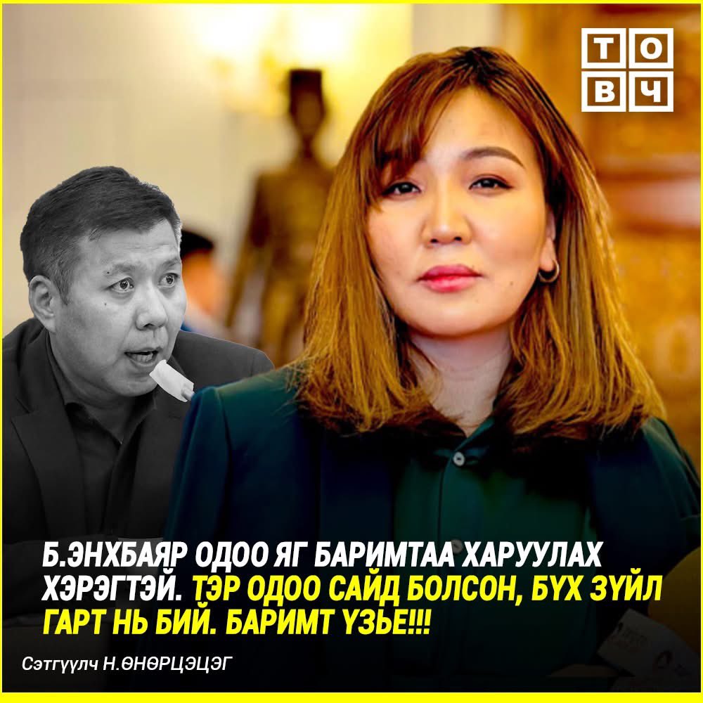 Н.Өнөрцэцэг: 10 тэрбумын хэрэгтэй Батдөлийг Сангийн сайд Б.Жавхлан ял эдлүүлэхгүй Түр хурахын амралтын газар эрхлүүлдэг гэх агуулгатай зүйлийг  Б.Энхбаяр мэдээлсэн. 
Зоригийн хэргийн ард Ц.Нямдорж байдаг гэсэн. 
Амарбаясгаланг хүн алаад чандарлачихсан гэсэн.
Засгийг шүүмжилсэн