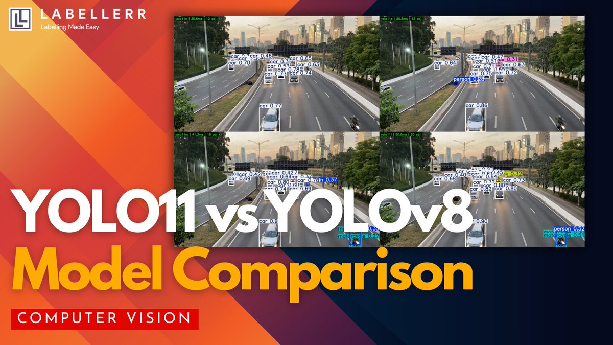Labellerr1's tweet image. Speed vs. accuracy? 🚀

Watch our side-by-side YOLOv8 vs YOLOv11 comparison — see real inference times, object detection accuracy &amp;amp; which model suits your project best!

Dive in 👉 youtube.com/watch?v=sitxMA…

#ObjectDetection #YOLO