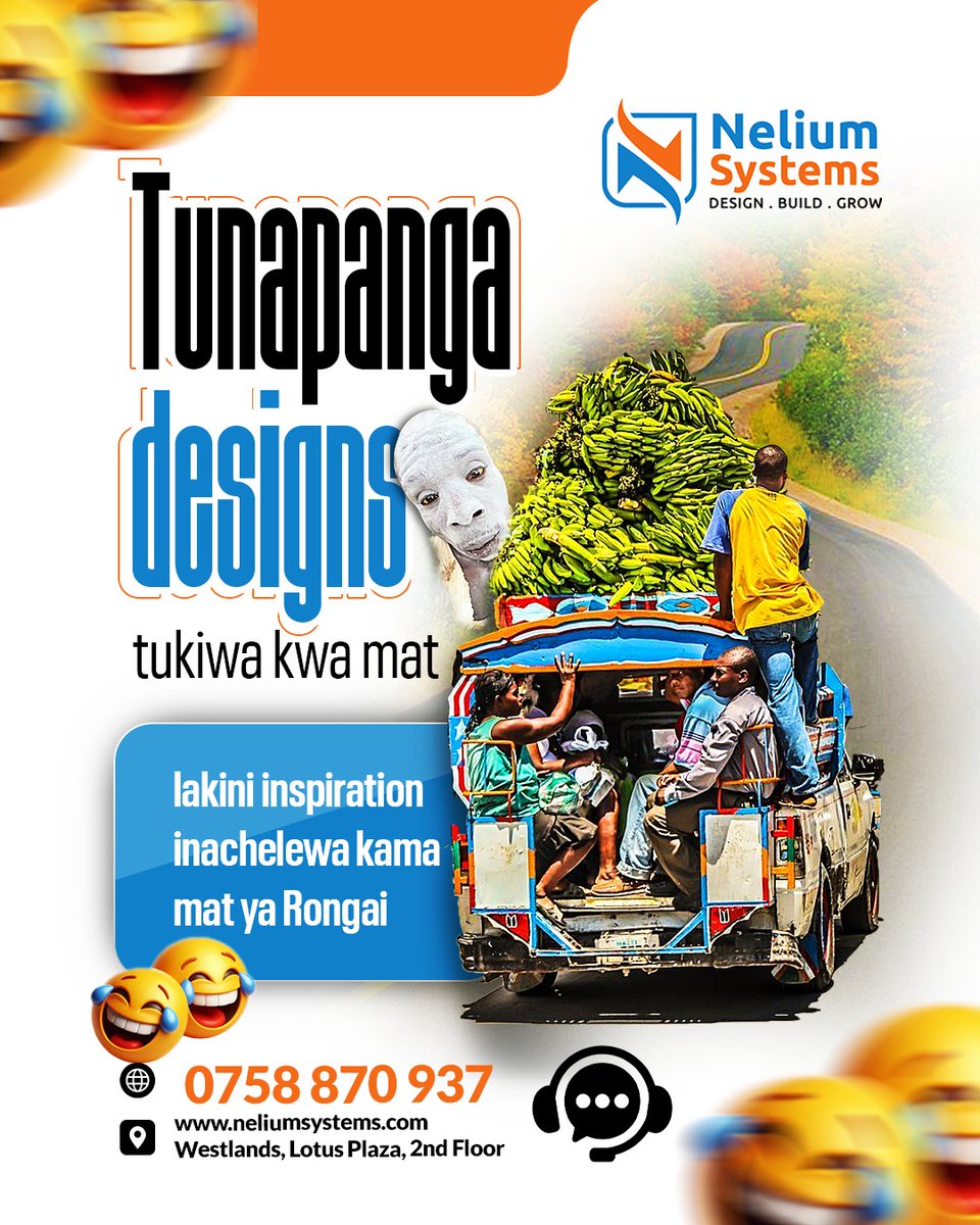 Nelium_Systems's tweet image. At Nelium Systems, tunapanga designs tukiwa kwa mat, but inspiration ikichelewa kama mat ya Rongai, we still deliver sharp, clean and modern creatives.
#KenyanMemeCulture #MatatuStories #RongaiChronicles #KenyanCreatives #DesignInKenya #DigitalBrandingKE #NeliumSystems