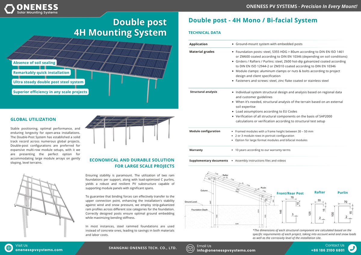 IvanYordanovBUL's tweet image. ☀️4H Ground Steel Solar Racking Structure 🔧 
Key Features: Premium construction using steel S355 HDG ≥ 80µm foundation posts, and S355 ZAM430 for girders/rafters/purlins. 

Oneness PV Mounting Systems
#ONENESS #SolarMountingSystems #GroundMount #SolarRacking #RenewableEnergy
