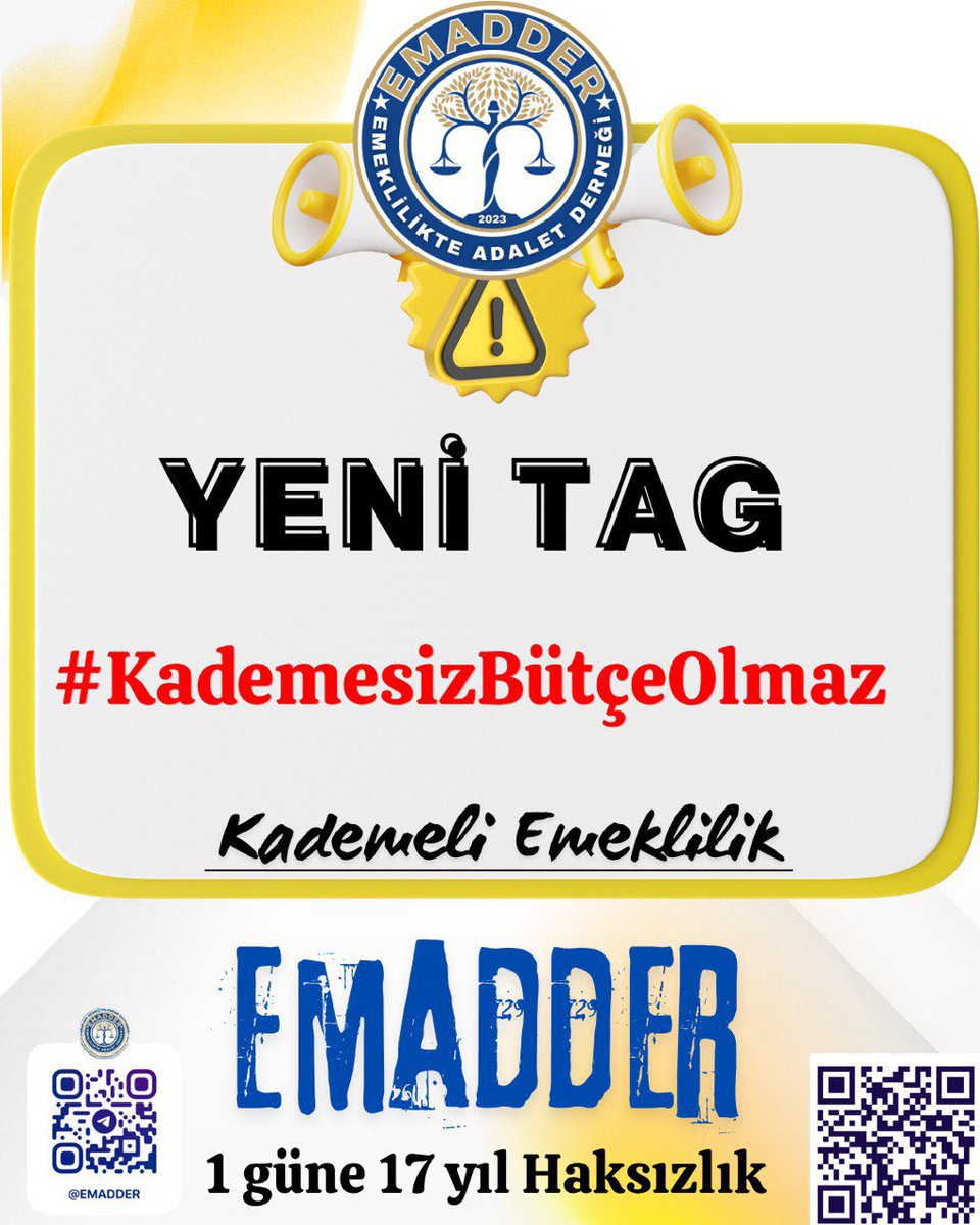 🔥 YENİ TAG DUYURUSU 🔥📢
👇👇👇👇👇👇👇👇👇👇👇

💥 #KademesizBütçeOlmaz 💥

⏳ Artık beklemek yok!
⚖️ Kademeli emeklilik hakkımızdır ve hiçbir güç bu hakkı elimizden alamaz.
✊ Adalet istiyoruz, eşitlik istiyoruz, haklarımızı geri istiyoruz!
<a href="/celalettin_kose/">Av. Celalettin Köse</a>
<a href="/isikhanvedat/">Prof. Dr. Vedat Işıkhan</a>