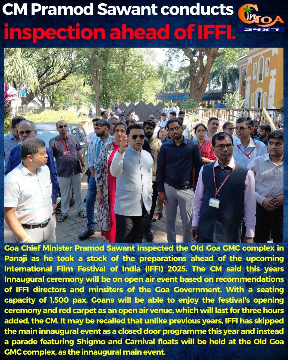 InGoa24x7's tweet photo. CM Pramod Sawant conducts inspection ahead of IFFI.
#Goa #Goanews #IFFI #Inspection #CMoGoa https://t.co/QmPOCCyIKm