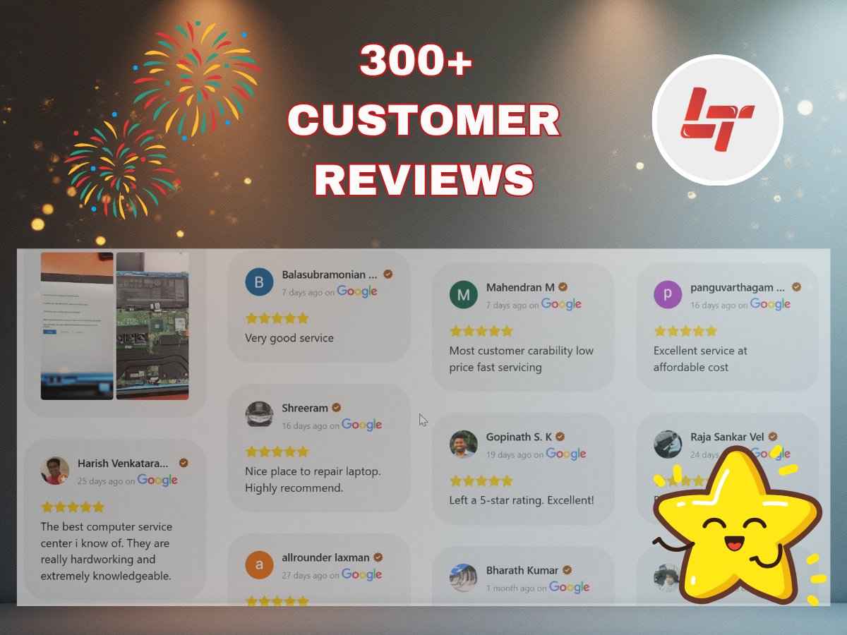 Laptechservice's tweet image. 🎉 300+ Happy Customers!
Thank you for trusting #Laptech with your laptops ❤️
💻 Live service in 1 hour
🔧 Genuine parts &amp;amp; expert techs
📍 Ritchie Street, Chennai

#CustomerLove #LaptopRepair #TechService #ChennaiBusiness