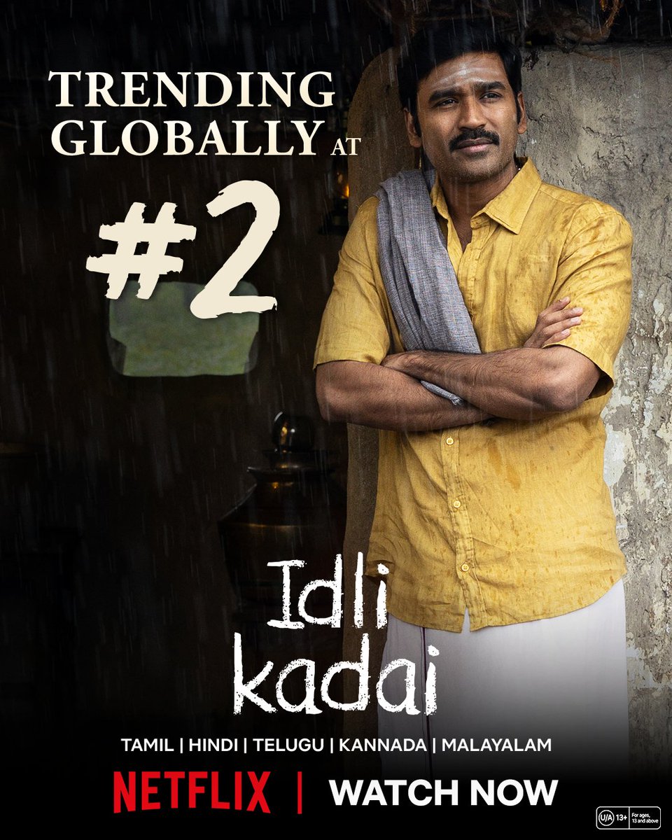 Netflix_INSouth's tweet image. Sivanesan would be proud of Murugan. Idli Kadai and his legacy is trending no. 2 on Netflix 🥺❤