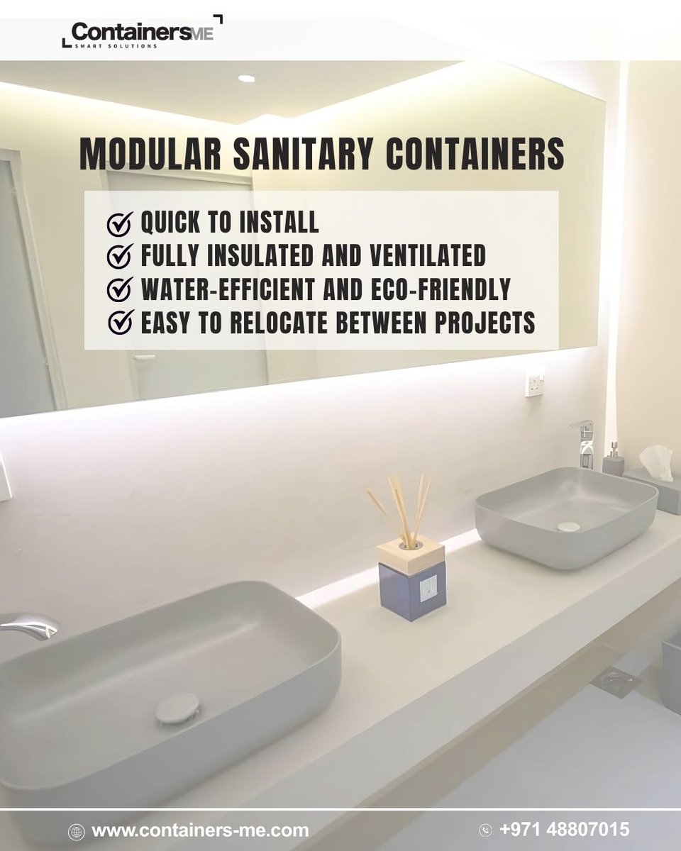 Containers_me's tweet image. Struggling with poor sanitation on remote sites?

Get mobile, hygienic washrooms wherever your project goes.

Modular sanitary containers = quick setup + clean comfort. 🚿

#modularcontainers #dubai #construction #mobilehygiene #uaeprojects