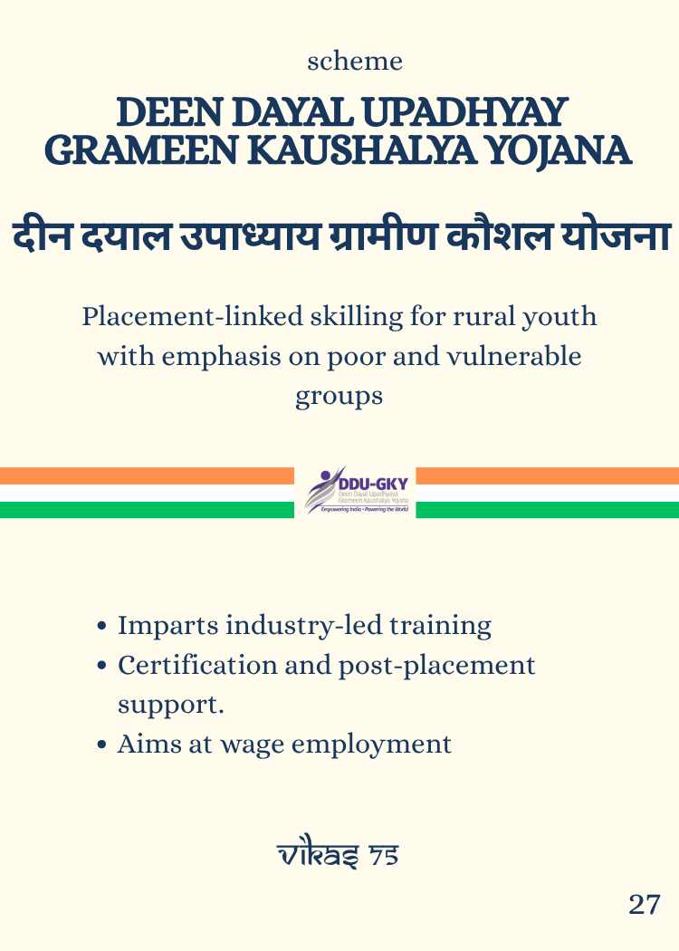 SujeetKOfficial's tweet image. &quot;#KnowYourScheme

#DeenDayalUpadhyayGrameenKaushalyaYojana provides placement-linked skilling for rural youth with emphasis on poor and vulnerable groups. This scheme focuses on catering to the occupational aspirations of rural youth and enhancing their skills for wage…