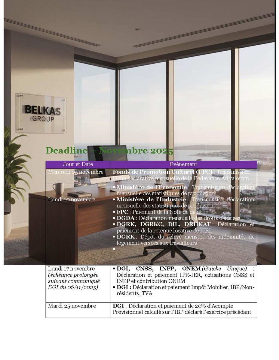 Deadline de novembre 2025: du Ministère de l'économie, du Ministere de l'industrie, de la Direction Générale des Impôts, de Fonds de Promotion Culturelle, de la Direction Générale des Recettes de Kinshasa, et de la Caisse Nationale de Sécurité Sociale etc...