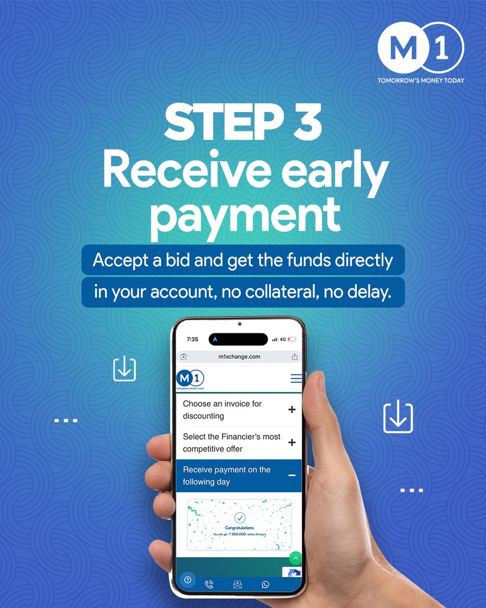 M1xchange's tweet image. Extended payment cycles are slowing you down? ⏳
With #M1xchange TReDS, unlock working capital against invoices in 3 easy steps — no debt, no delays, just faster liquidity and growth. 💡
#TReDS #MSMEs #Fintech #WorkingCapital #CashFlow #DigitalFinance