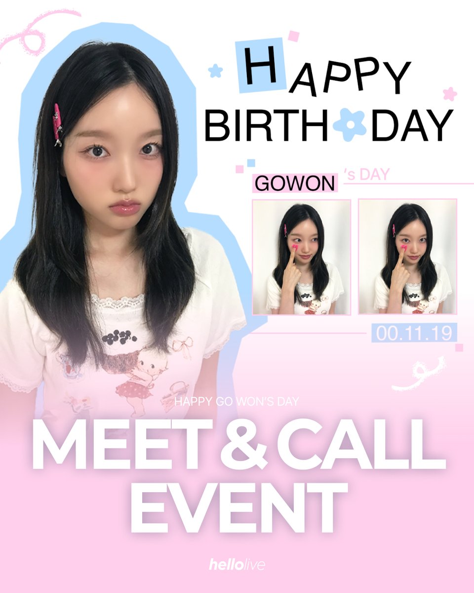 #hellolive_NEW
🎈HAPPY GO WON’S DAY🎈

📅응모기간
2025. 11. 11 (화) 18:00 KST ~ 2025. 11. 19 (수) 23:59 KST

🔔이벤트 일시
2025. 11. 23 (일) 13:00 KST ~
🌐hellolive.tv/detail/911

🔎응모자 전원 특전
엽서 2종 + 손글씨 초대장 포토카드 1종 + 디지털 굿즈

🌟대면 팬사인회 응모자