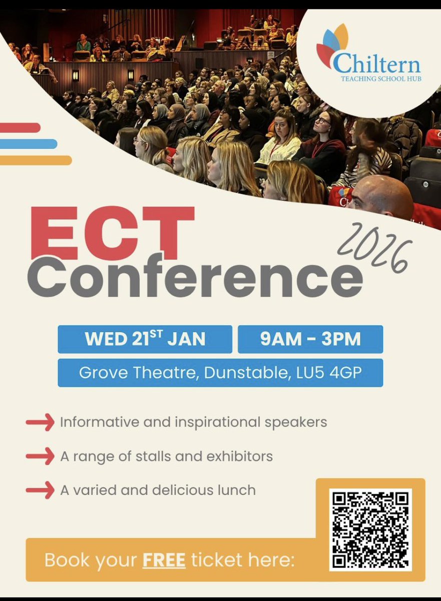 ChilternLT's tweet image. Delighted to promote the @ChilternTSH ECT conference for 2026. Filled with wonderful speakers &amp;amp; full of positivity and hope about your career as a teacher. 600+ delegates loved last years event. Sign up. @unleashing_me @TeachLeadAAli