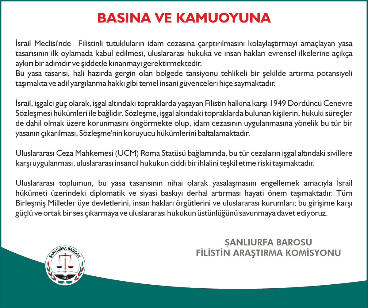 Şanlıurfa Barosu Filistin Araştırma Komisyonu (@barosuurfa78077) on Twitter photo 