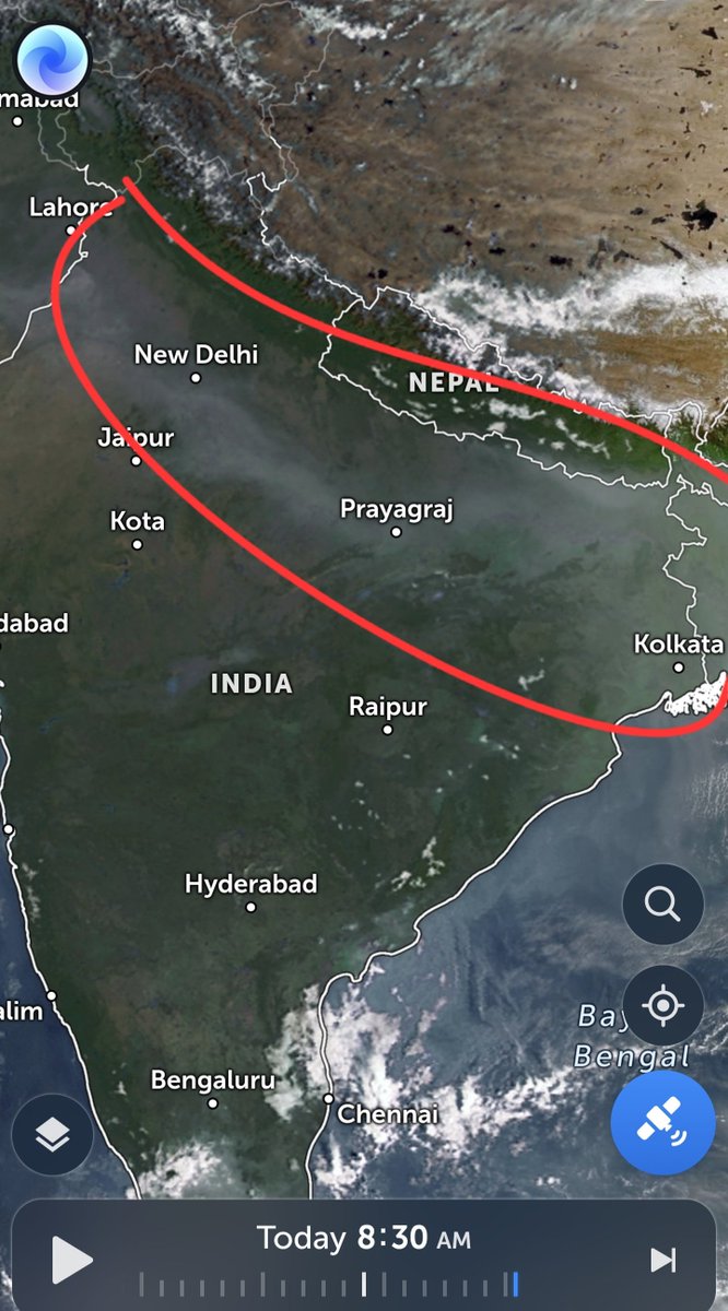 The band of #smog #dust #Pollution is clearly covering most areas of the IGP west to east.