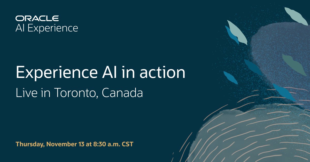 OracleRules's tweet image. Whether you’re a developer, analyst, or business leader—Oracle AI Experience offers you a chance to get hands-on with groundbreaking Oracle GenAI and agentic AI solutions. Register today to experience expert sessions and hands-on labs live in Toronto: social.ora.cl/60157pGg9