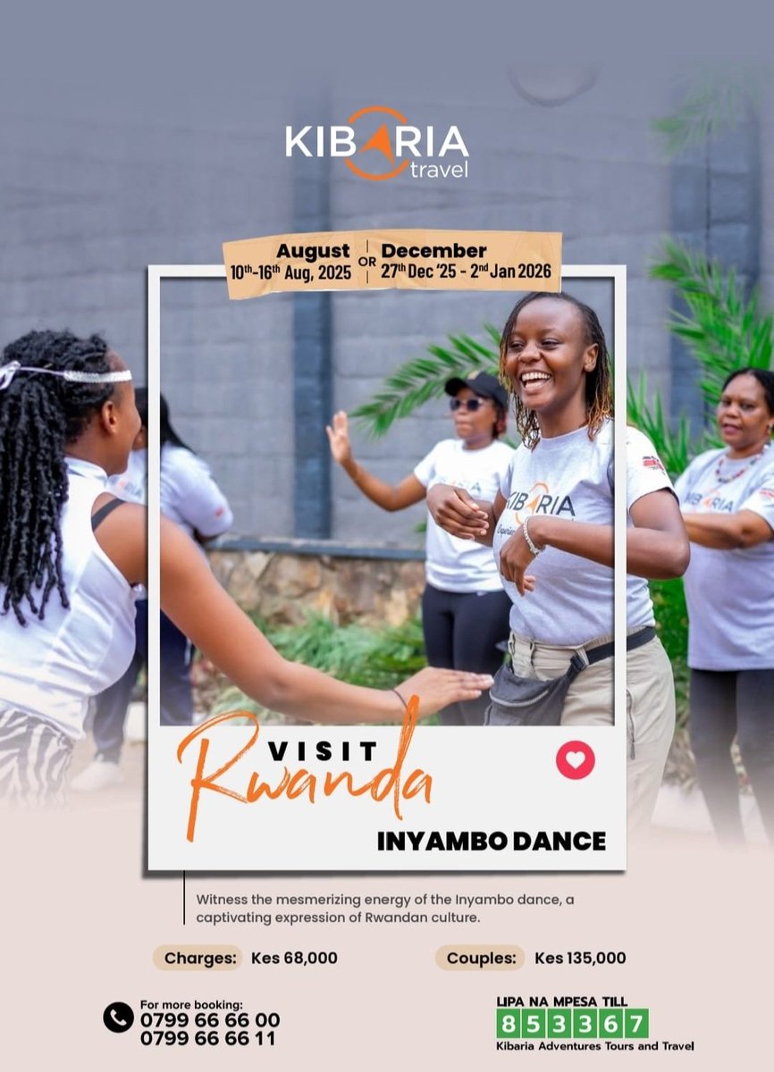 Rwanda is calling — and it’s dancing! 💃🏾🇷🇼
Witness the energy of the Inyamabo Dance and soak in the warmth of Rwandan culture  December with Kibaria Travel. Vuka Mwaka looks much better with us. 
#visitrwanda #culturalescape