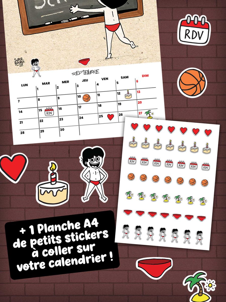 SuperBourdi's tweet photo. ✨ Mon calendrier 2026 est dès à présent disponible en prévente sur mon shop en ligne !!!

https://t.co/uKagwL3pBh

Cette année, je vous ai préparé une édition spéciale avec uniquement des visuels inédits, un 13ᵉ mois en affiche A3, ainsi qu’une planche A4 de petits stickers https://t.co/prxfwN7Ttb