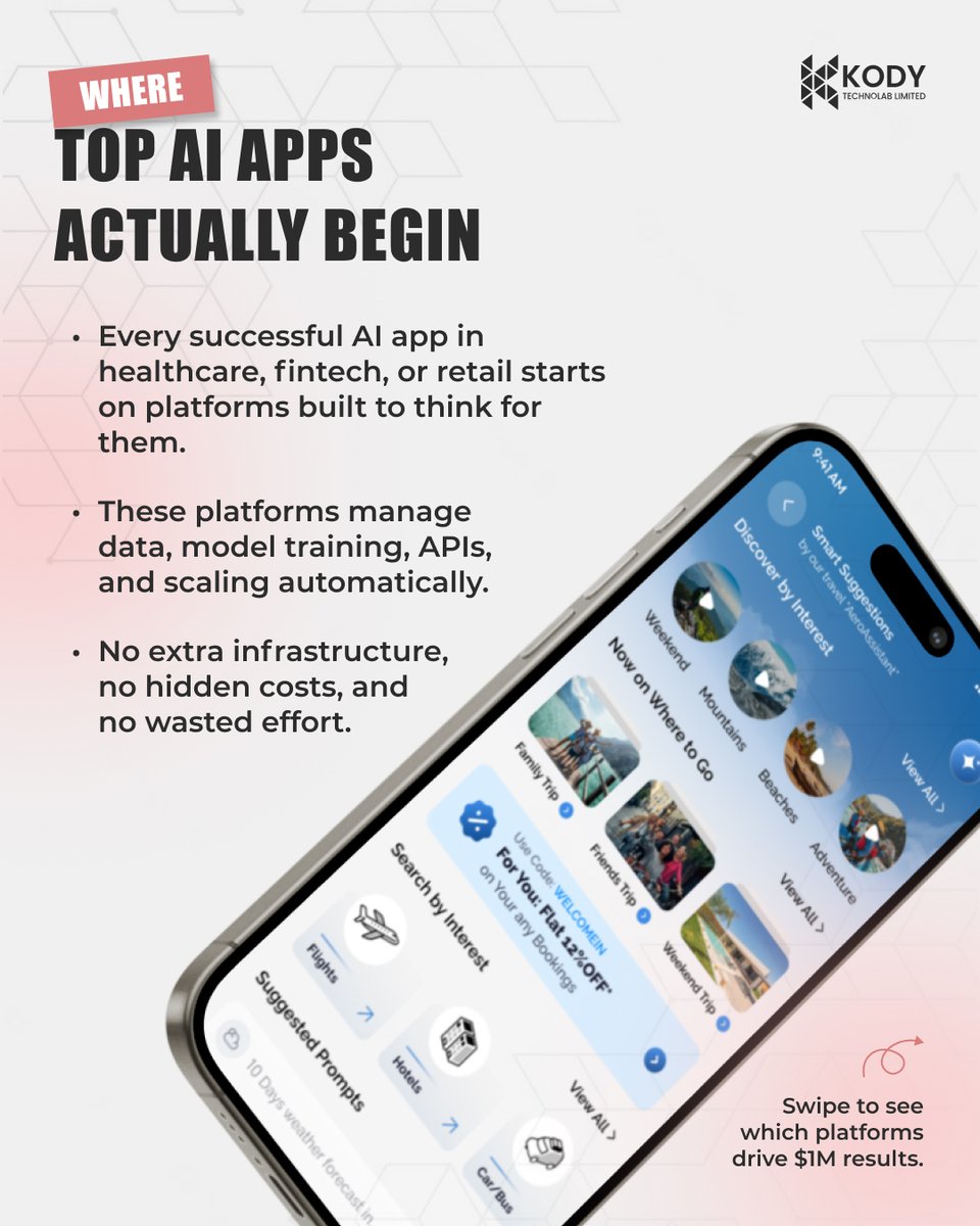 kody_technolab's tweet image. Most founders chase funding and #hiringdevelopers, but real growth starts with the foundation behind every $1M #AIapp.

Top #AI apps in #healthcare, #fintech, and retail use the right stack for speed, smarter models, and #ROI.

kodytechnolab.com/blog/top-ai-bu…

#KodyTechnolab