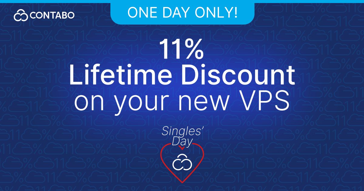 Singles Day special: 11% off any new VPS. Not for a month. Not for a year. Forever. 

Pick your specs, lock in the discount, and it sticks around for as long as you keep the server running. Every invoice, every month, 11% off the base price. 

Why 11%? Because it's November 11th.