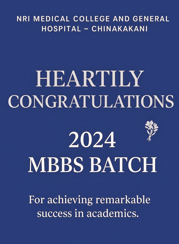 🎉 Congratulations from NRIAS 
Proud of our 2024 MBBS Batch &amp; 1st MBBS Faculty for outstanding results👏

|🏅 20 Distinctions |
| 🎓 107 Firsts | 
| 📘 57 Seconds |
| 📈 Pass % – 96.34 |

మీ ప్రతిభ సంస్థకి గర్వకారణం 🌟
మరిన్ని విజయాలు సాధించాలి 👍
#NRIAS #Excellence #MBBS