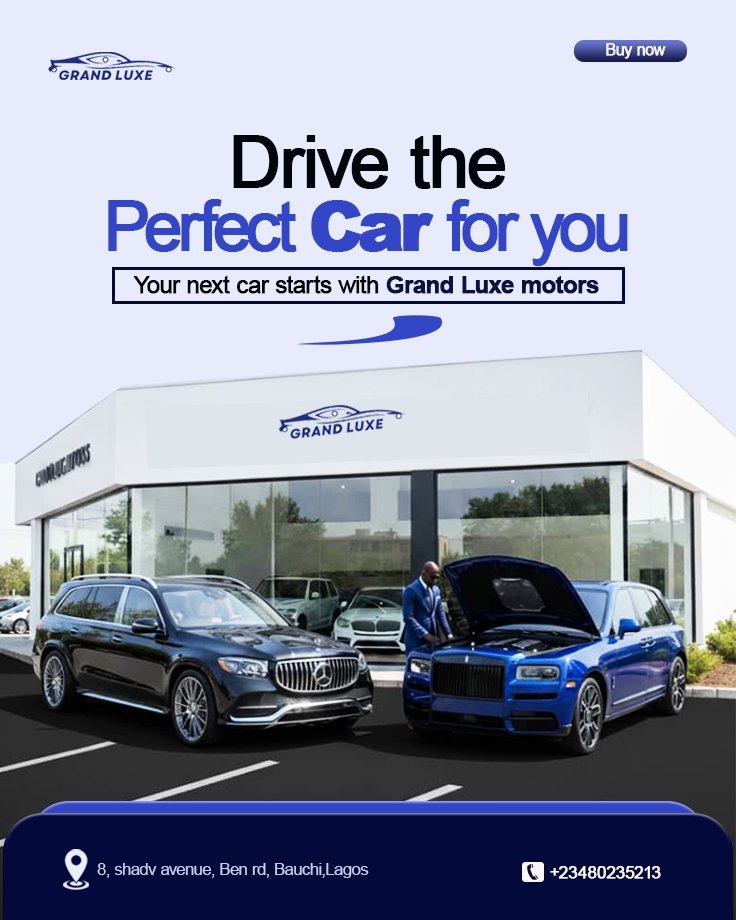 bethlanglobal's tweet image. Design concept for Grand Luxe Motors . Crafted to make luxury feel effortless.💙
Because good design drives the message home.
Ready to take your brand visuals to the next level?
 Hire me for your next project!
#Designgraphics #CreativeDesign #LuxuryBrand #BethlanGlobal #cardesign