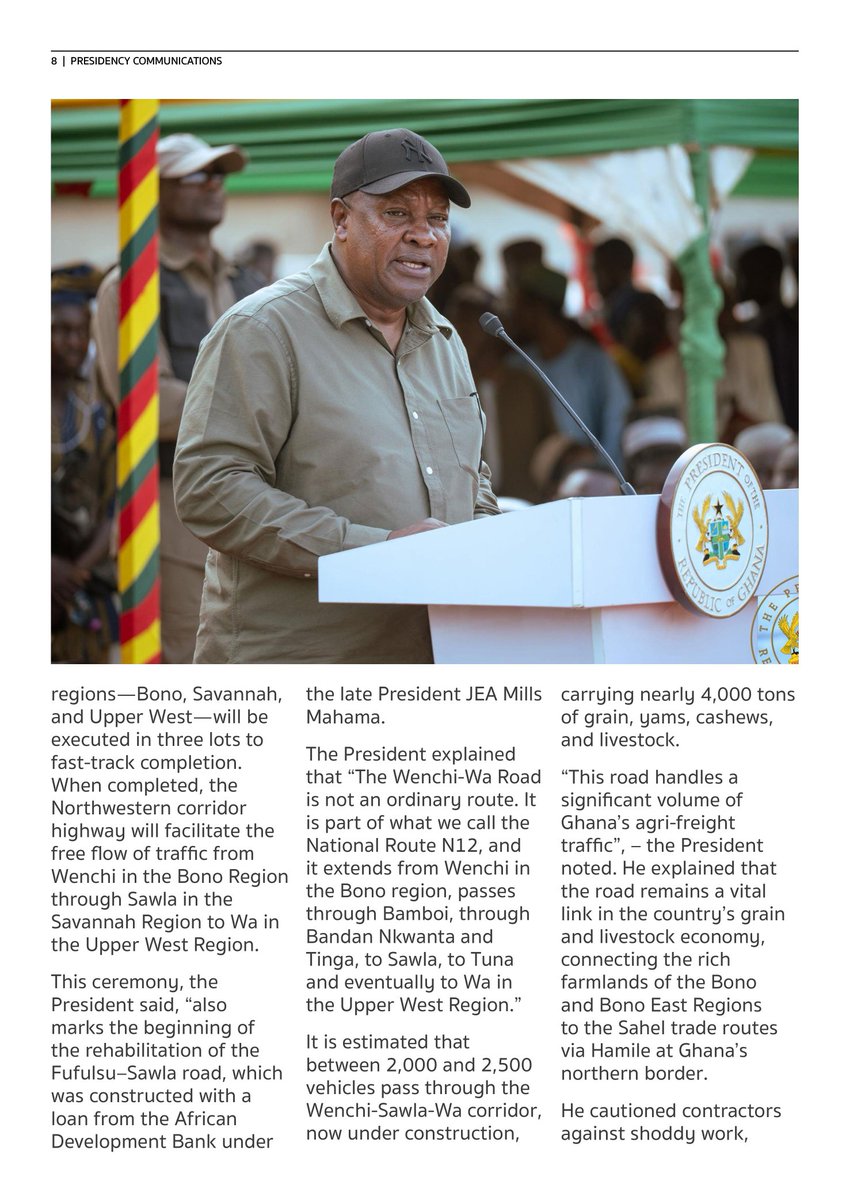 AgboDyer's tweet photo. President John Dramani Mahama says Ghana will have the best roads in West Africa within two years under the #BigPushProjects Initiative a major infrastructure plan to boost transport and the economy.
He said this at the sod-cutting for the 195km Wenchi–Bole–Sawla–Wa Road. https://t.co/NAxqtLhSCV