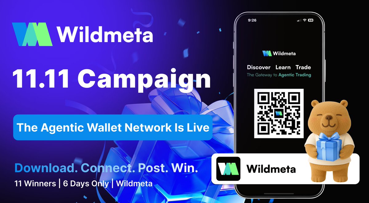 11.11 Campaign: Meet Your Trading Copilot 🤖

#Wildmeta is building the future of Agentic AI trading :
where every wallet thinks, learns, and acts like a trader.
Now it’s your turn to plug in. ⚙️

📲 Step 1 : Download the Wildmeta App ： wildmeta.ai/app
 🖼 Step 2 :