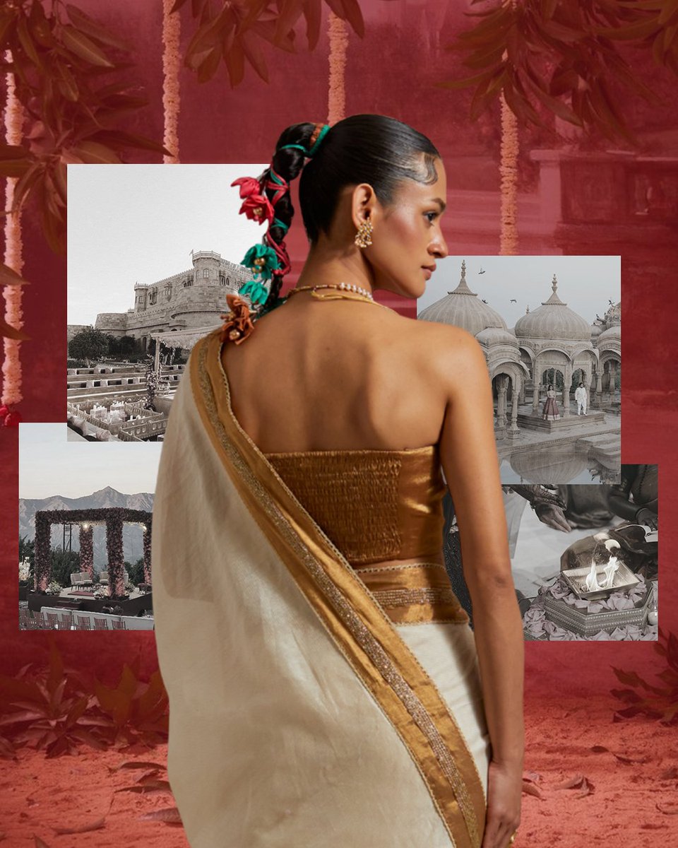 Vinusto's tweet photo. Timeless elegance for destination weddings! 👑✨

The Vinusto Ivory &amp; Gold Chanderi Saree with cut-dana lace &amp; zari silk corset blouse is perfect for ethnic yet bold vibes. 💛🤍💫

🌸 Explore: https://t.co/5vmP1QpKxV

#DestinationWeddings #EthnicElegance #Vinusto https://t.co/jGPsvuwO1d