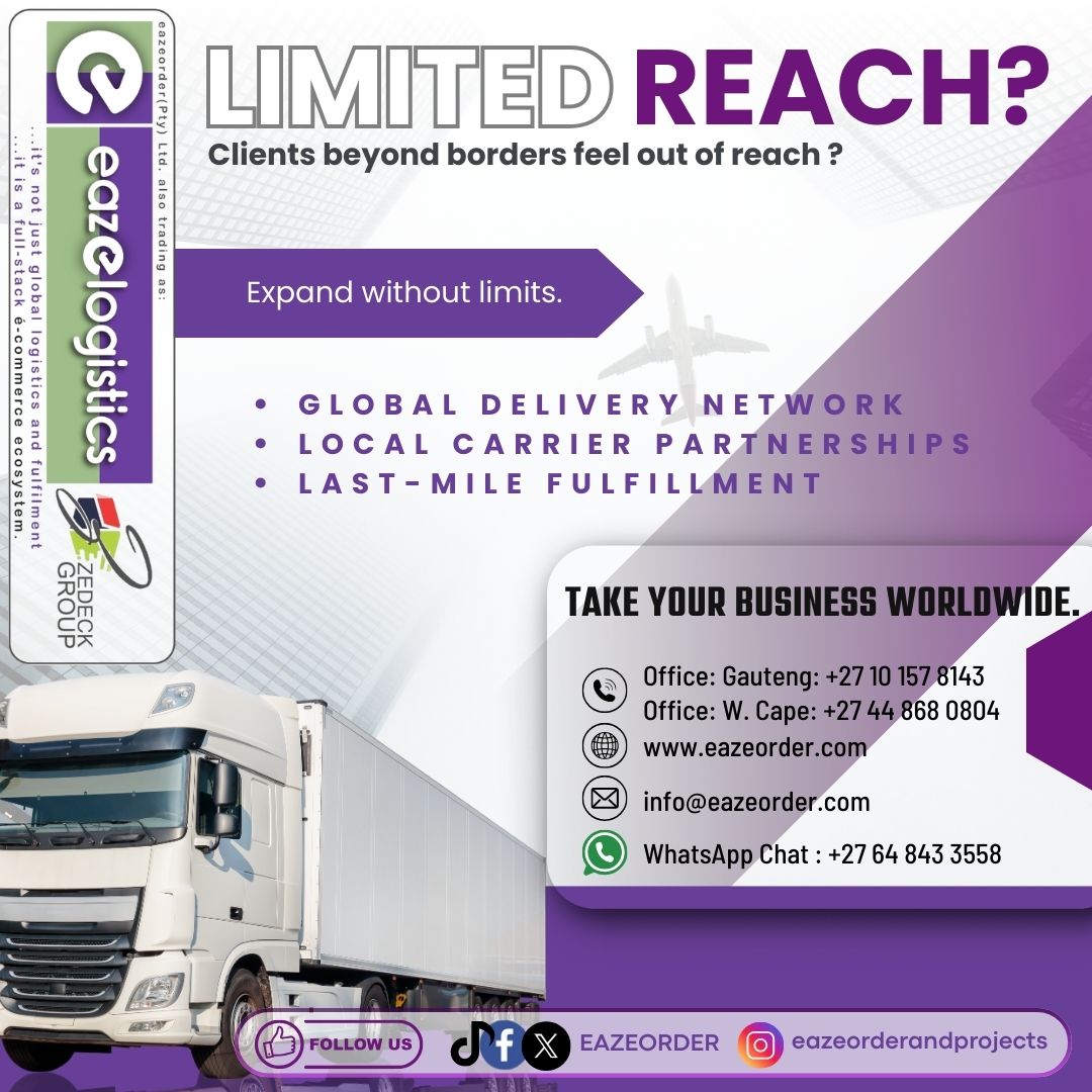 Feeling boxed in by borders?
Your international clients shouldn’t feel out of reach.

Break through. Expand without limits.
With eazelogistics, your business taps into:

•  🌍 Global Delivery Network
•  🤝 Local Carrier Partnerships
•  🚪 Last-Mile Fulfillment