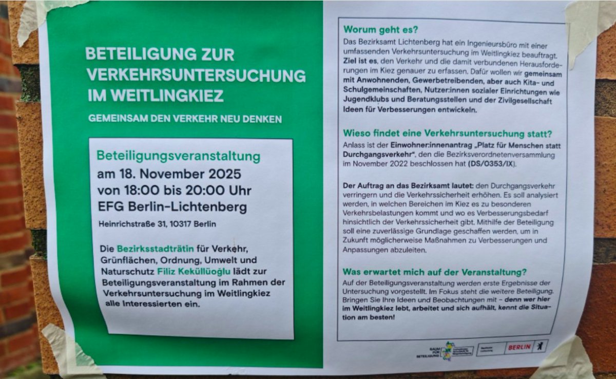 Wir können dieses Mal nicht meckern darüber, dass man nicht versuche, die Menschen zu erreichen. Immerhin. 

Wir suchen allerdings im Text immernoch den auch für Nichtinvolvierte erkennbaren Hinweis darauf, dass es hier um die Setzung von Straßensperrungen geht.
