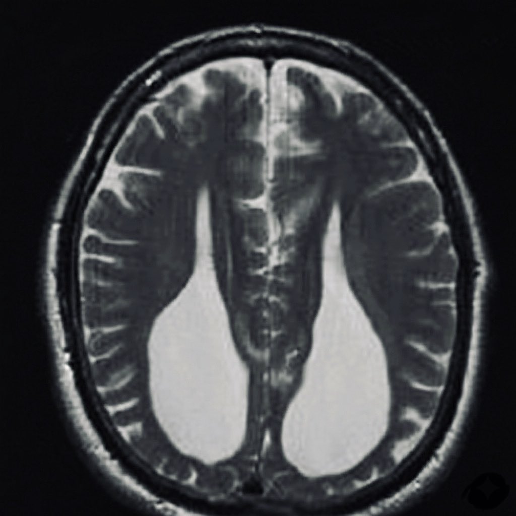 MRI shows the classic teardrop lateral ventricles

What condition comes to mind?
