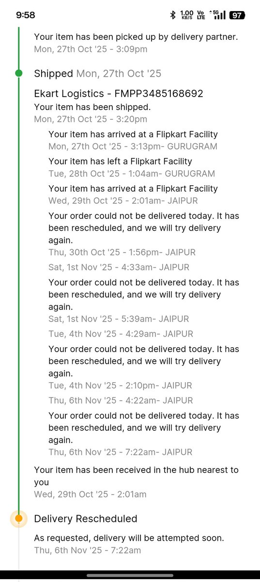 rajasthani_jiv's tweet image. Please @jagograhakjago मेरी मदद करे 19 अक्तूबर का मेरा ऑडर है @Flipkart पे जो कि अभी तक भी डिलीवर नहीं हुआ है और @flipkartsupport एक्जीक्यूटिव का भी कोई उच्चित उत्तर नहीं मिलता में काफी परेशान हु इस ऑर्डर को लेकर । #FlipkartScam #FlipkartFail