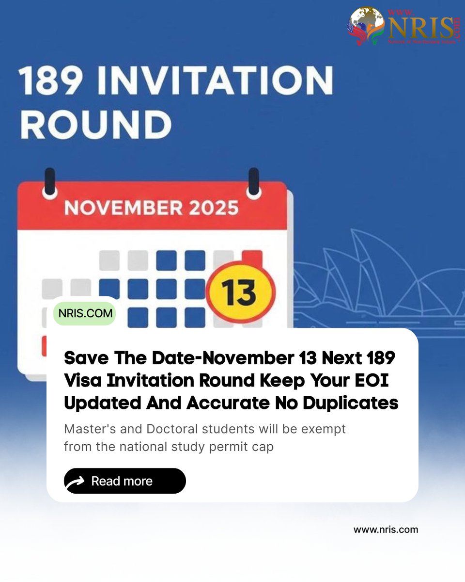 VinithNris's tweet image. Next Subclass 189 visa invitation round: November 13.
Keep your EOI updated, accurate, and no duplicates.
Points + occupation demand will decide outcomes.
nris.com
#189Visa #AustraliaPR #SkillSelect