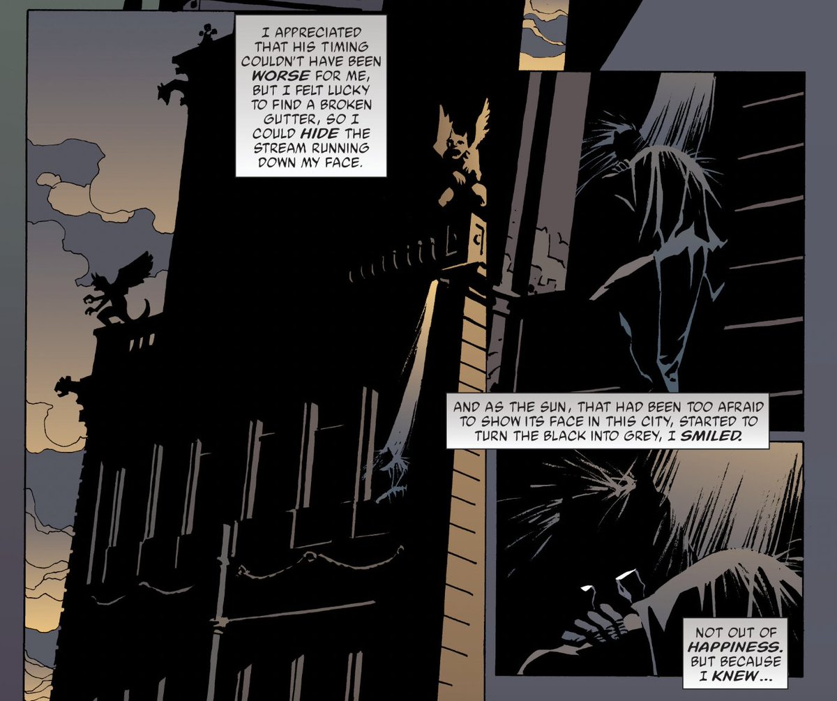 What I always appreciate about Bruce is that there will be significant moments in his stories, and then you notice 1 detail that makes you just go, "Can you be normal?". This is him, in the middle of an internal speech, sitting under a gutter so it wouldn't be obvious he's crying