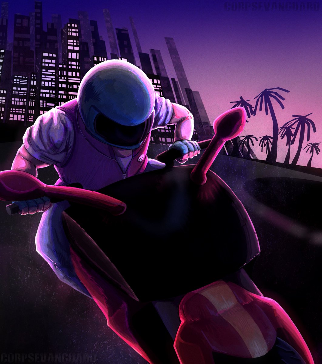 corpsevanguard's tweet image. 🏍️🏙️🌇

I drew the biker again unfortunately 

#hotlinemiami