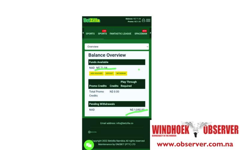An Aviator player has accused BetZilla, a betting company based in Okahandja, of failing to pay out his winnings of N$1 040.

Kudumo Sikongo said he played the game Aviator and, after winning, tried to request his payout but was sent from observer24.com.na/unpaid-winning…