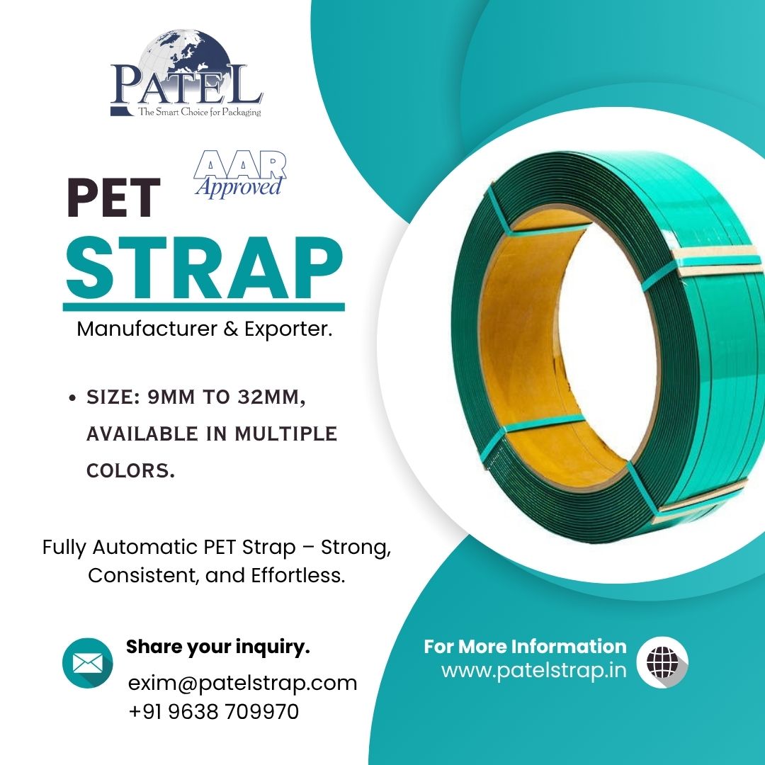 PatelL52096's tweet image. Looking for high-quality PET Straps?
At Patel Strap Pvt. Ltd., we manufacture &amp;amp; export Fully Automatic PET Straps – strong, consistent &amp;amp; effortless. 💪
✅ Size: 9mm–32mm
🎨 Colors available
🏭 AAR Approved
🌍 Global Exporter

📩 exim@patelstrap.com | 📞 +91 9638 709970
#PETStrap