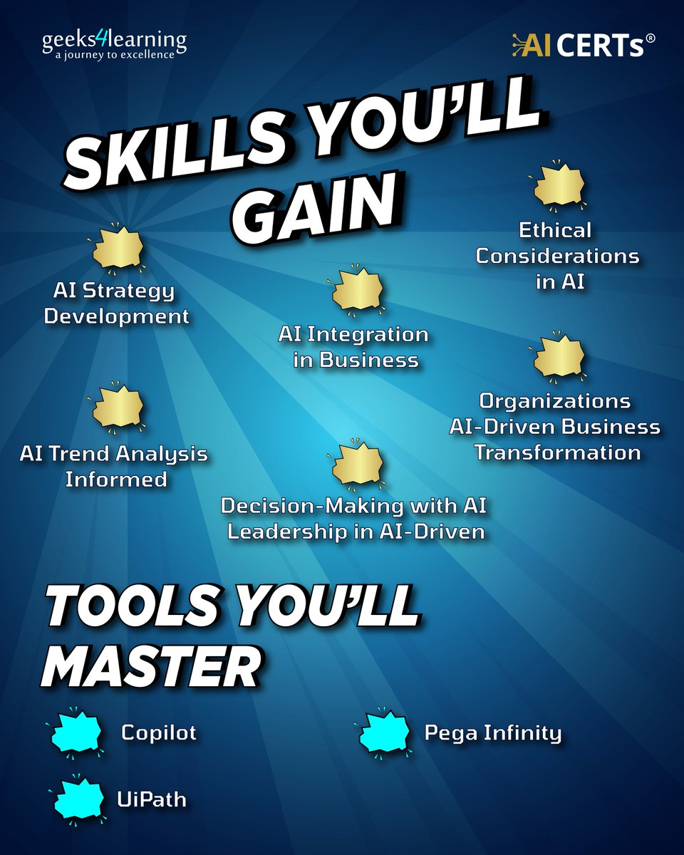 geeks4learning's tweet image. Pioneering leaders don’t just adapt, they innovate.
The AI+ Executive equips you with the insight, strategy, and skills to lead an impactful AI transformation.

Email us at sales@geeks4learning.com to enroll or for more information, click below:
geeks4learning.com/coursedetailsp…