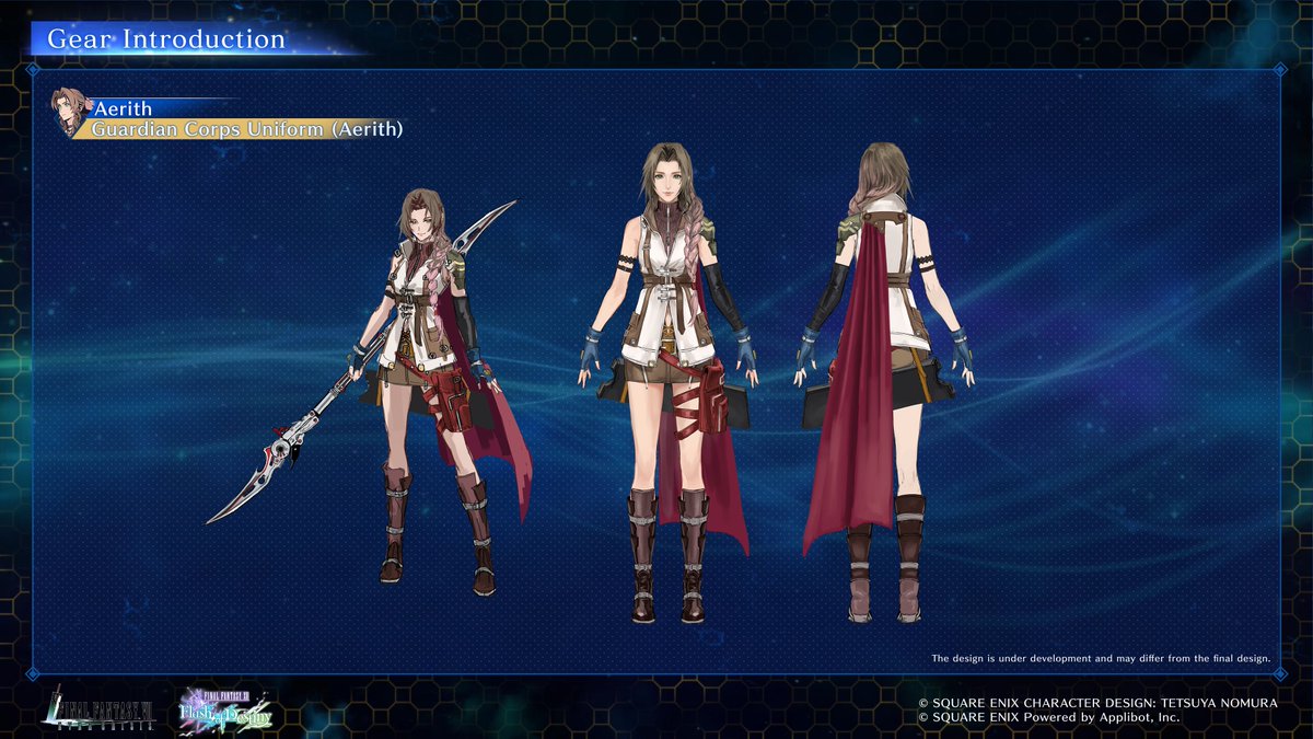 Guardian Corps Uniform (Aerith) Gear Design

Here's a closer look at Aerith's new Gear, available from the FINAL FANTASY XIII Series Crossover Draw Tifa &amp; Aerith!
*Reposted due to an error in the previous post.

#FF7EC #FF7EverCrisis #FF13