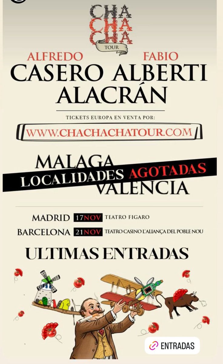 Últimas entradas para Madrid y Barcelona ! <a href="/agencialavieja/">Alfredo Casero</a>  #Alfredocasero #argentinosespa #argentinosenespaña #chachacha