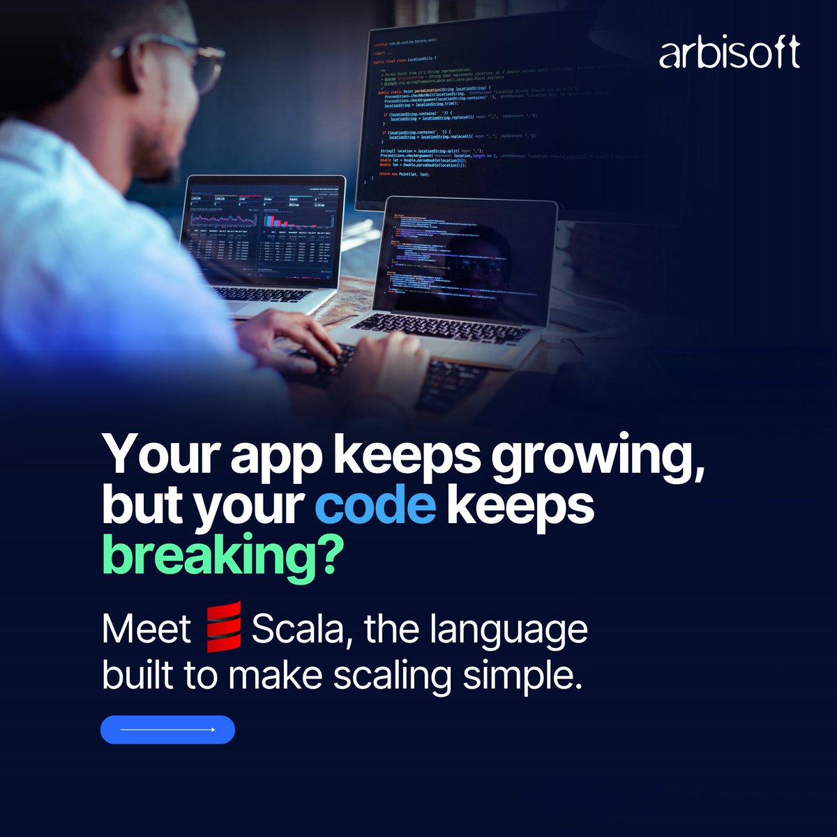 arbisoft's tweet image. Code that scales without breaking a sweat? That’s Scala. 💡
Adeel Aslam, Lead Staff Engineer at Arbisoft, shares how it’s redefining the way we code: tinyurl.com/y2tkke7h

#Scala #FunctionalProgramming #ArbisoftBlogs