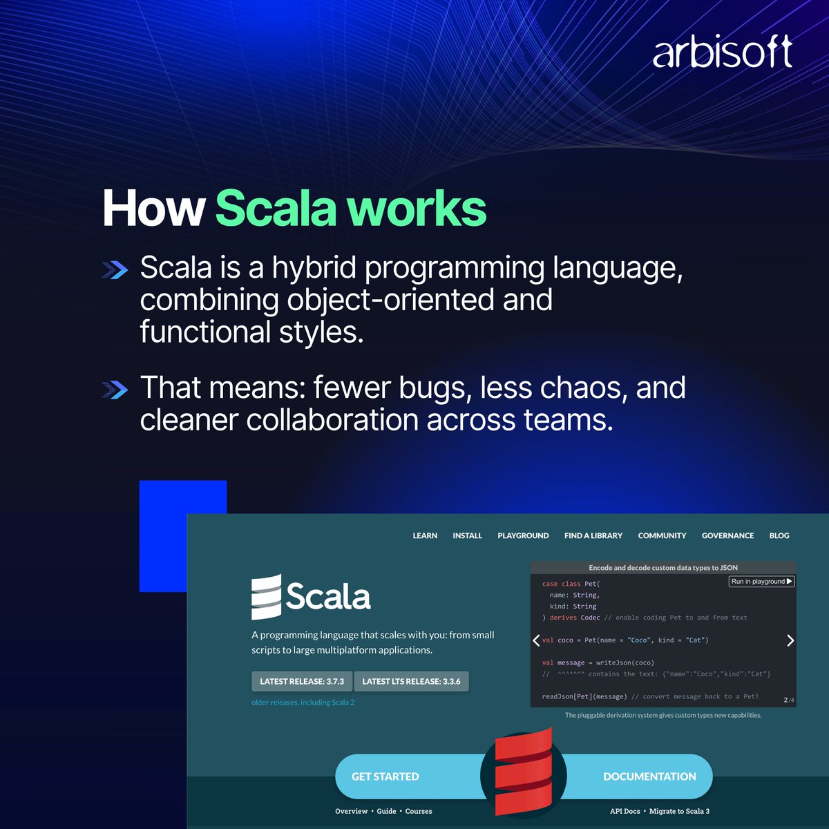 arbisoft's tweet image. Code that scales without breaking a sweat? That’s Scala. 💡
Adeel Aslam, Lead Staff Engineer at Arbisoft, shares how it’s redefining the way we code: tinyurl.com/y2tkke7h

#Scala #FunctionalProgramming #ArbisoftBlogs