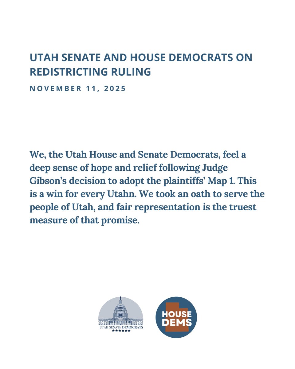 Utah Senate and House Democrats on redistricting ruling.