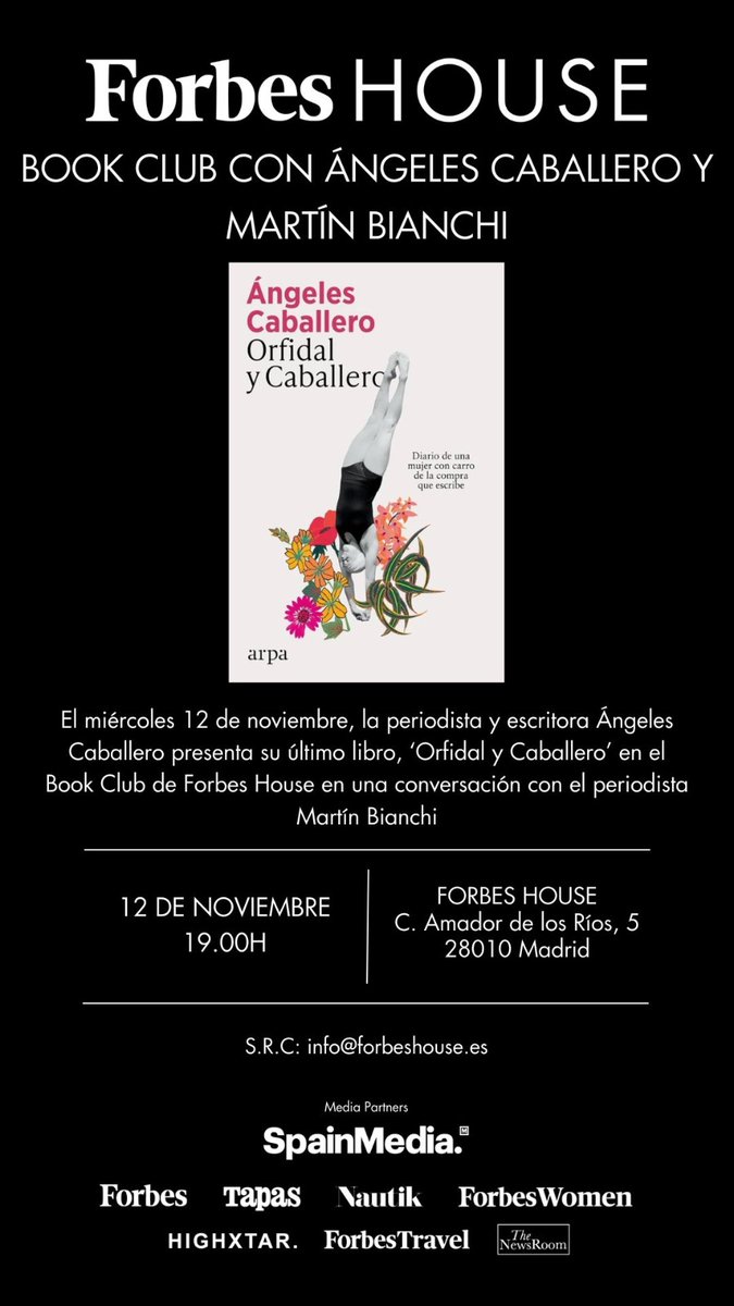 Mañana estoy con una maravilla de persona llamada <a href="/martinbianchi/">Martín Bianchi Tasso</a> hablando de 'Orfidal y Caballero' en <a href="/forbeshouse_mad/">forbeshousemadrid</a>. Ojalá podáis venir.