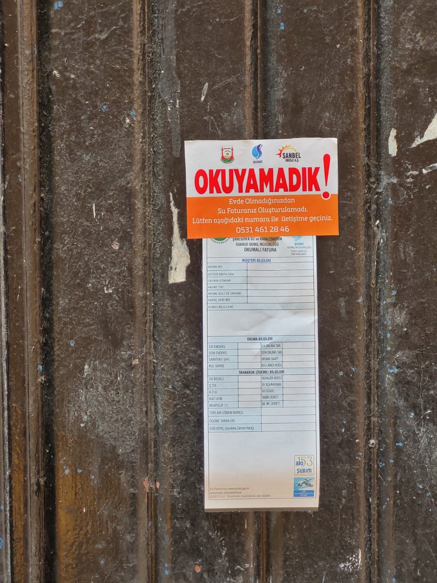 💧 Vatandaşlarımız İçin Yeni Uygulama

Evde bulunmadığınız durumlarda su sayaçlarınızın okunabilmesi için kapınıza “OKUYAMADIK” bildirimi bırakıyoruz.

📄 Bu bildirim üzerinde yer alan telefon numarası aracılığıyla bizimle iletişime geçerek, su sayacınızın güncel endeksini