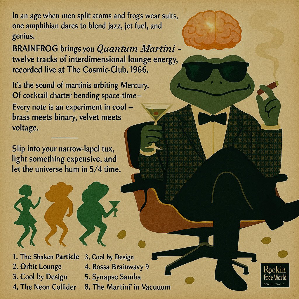 BRAINFROGXLM's tweet image. We’d love to be on your priority invite list and we had a blast with this challenge so much fun 💿🎧

Thanks for the opportunity here’s “Quantum Martini” by #BRAINFROG 🍸🧠🐸

#ImageBreak