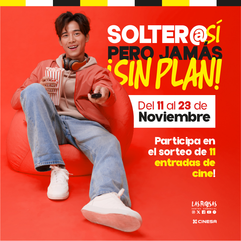 🎬 Sorteo, sí. ¿Sin plan? Jamás.
Gana 1 de las 11 entradas de cine que sorteamos por el #DíaDelSoltero 🖤
📲 Participa en Facebook o Instagram de @CC_LasRosas
👉 Cuéntanos tu plan contigo mism@ y menciona a un amigo soltero

📅 ¡Hasta el 23 de noviembre!
#SorteoLasRosas #Cinesa