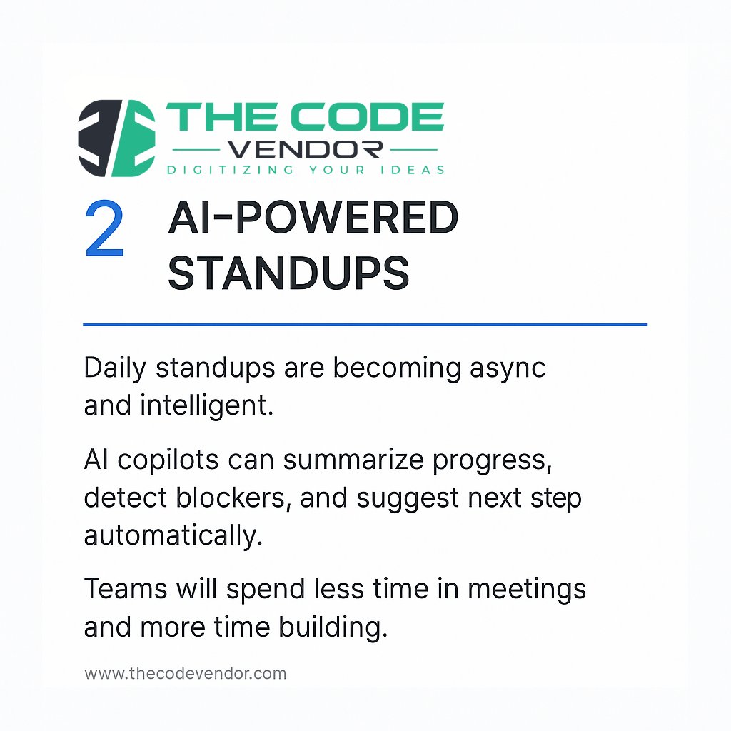 thecodevendor's tweet image. AI meets Agile in 2026. Here are game-changing ways development teams will evolve: smarter sprints, async stand-ups, proactive QA, and more.
What’s your team’s next move? 👇(To view 4th visit our Linkdin page)
#AIDriven
#AgileTransformation
#FutureOfAI 
#AI
#Agile
#SoftwareTrends
