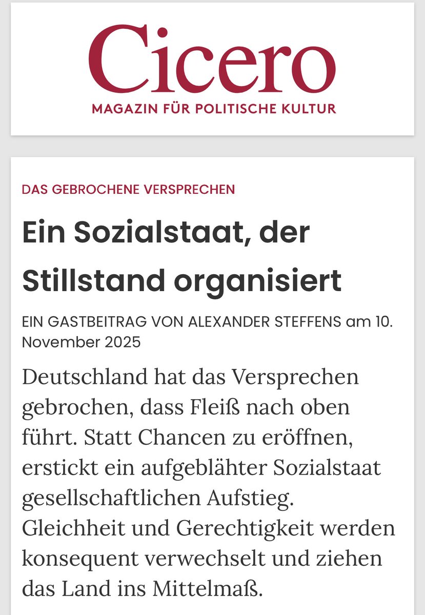 Wie der Sozialstaat aus dem Aufstiegsversprechen ein Aufstiegsverbot macht - genau diese Frage und einige Lösungen habe ich im <a href="/cicero_online/">Cicero Online</a> beschrieben.

cicero.de/innenpolitik/d…