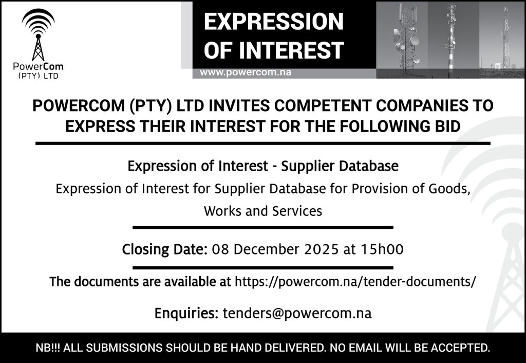 EXTENSION
Expression of Interest for Supplier Database Provision of Goods. Works and Services 

#opportunities #towerbusiness #passiveinfrastructures