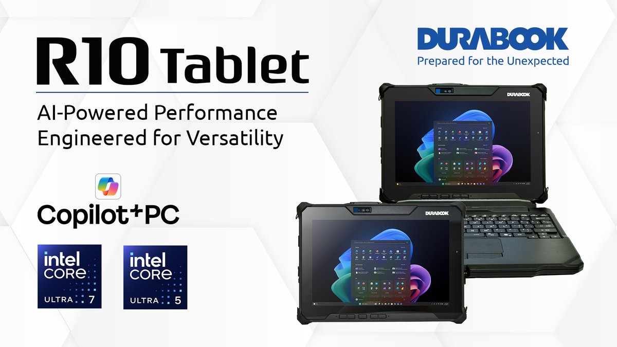DURABOOK's tweet image. Meet the all-new DURABOOK R10 Rugged Tablet — compact, powerful, and built to perform anywhere. Powered by Intel® Core™ Ultra 200V, the R10 delivers next-level durability, connectivity, and endurance in the field.
👉 durabook.com/en/products/r1…